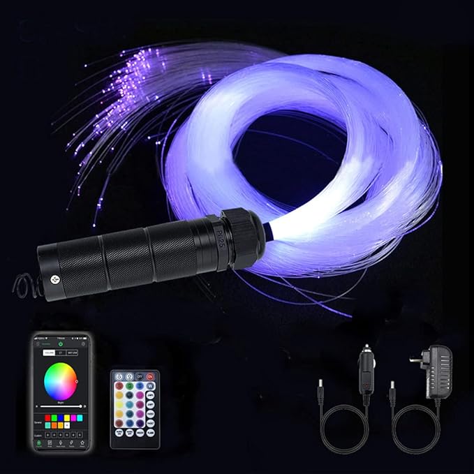 AZIMOM Car Use 6W RGBW 150pcs 0.03in 6.5ft Fiber Optic Lights Starlight Ceiling Light Kit End Glow Optic Cable Music Mode APP Remote Sensory Lighting Indoor Home Headliner Decoration