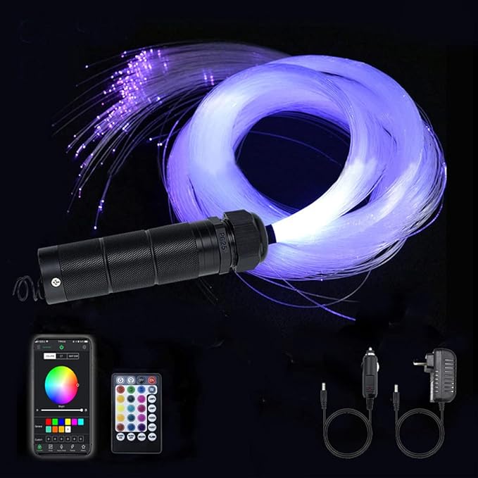 AZIMOM Car Use 6W RGBW 450pcs 0.03in 9.8ft Fiber Optic Lights Starlight Headliner Light Kit End Glow Optic Cable Music Mode APP Remote Sensory Lighting Indoor Home Headliner Decoration