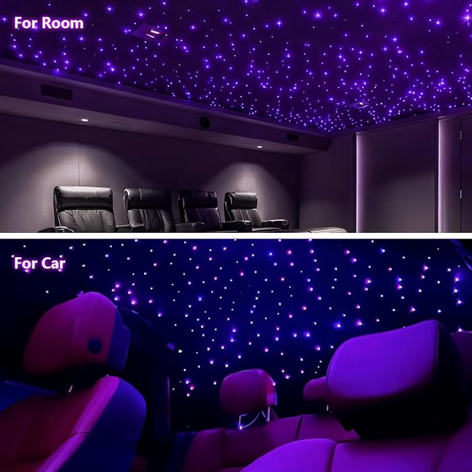 Small Size 6W RGBW APP Twinkle Shooting Star Fiber Optic Lights, Music Activated 150pcs*0.03in(6.5ft/2m) Optical Fiber Star Ceiling Light Kit for Car Starlight Headliner/Home