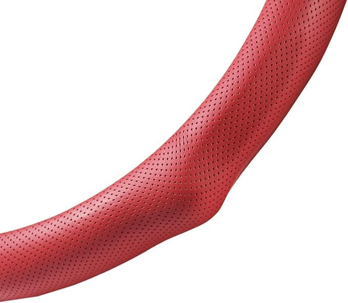 Quick Install Sporty Red Wine Burgundy Perforated Nappa Leather Steering Wheel Cover with Black Top Stripe Universal fit 14.5 to 15 inches Car Sedan SUV Pickup