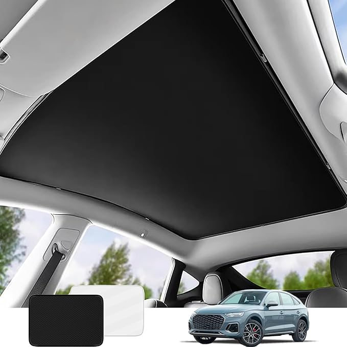 Car Sunroof Compatible with Q5 2017-2009 5-Door SUV, Foldable Glass Roof Sunshade with Storage Bag, Heat Insulation Sun Protection Roof Interior Sunshade, Black