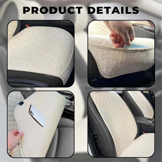 2PCS Linen Car Seat Covers Front Seats,Breathable Cloth Fabric Car Seat Protector - Universal Cloth Seat Covers Fit for Cars, Vans, SUVs, Trucks and for All Seasons - Beige