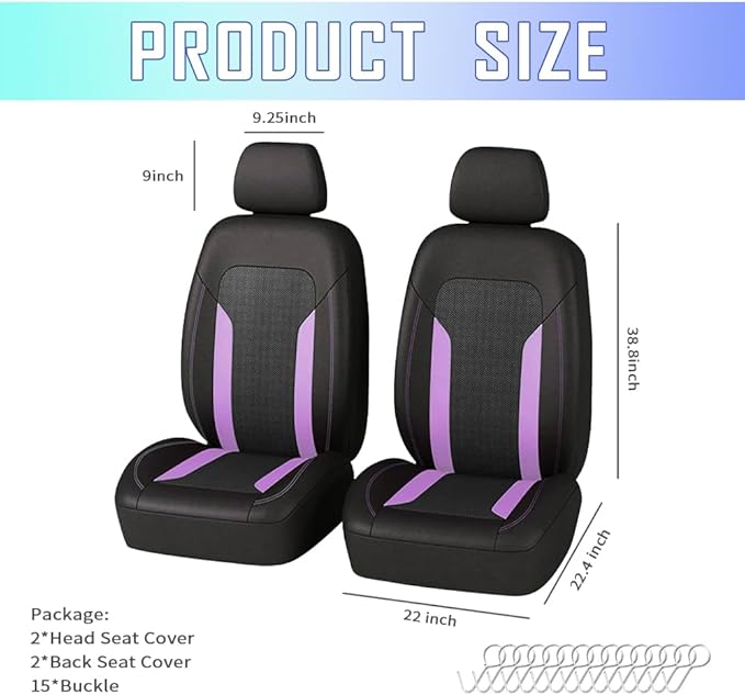4PCS Cooling Car Seat Covers,Breathable Front Seat Covers with Mesh Construction and Foam Padding,Car Seat Protector to Reduce Back Sweating,Universal Car Interior for Car SUV (Purple)