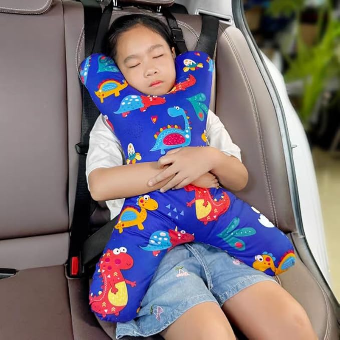 X-Shaped Car Travel Pillow for Cars Seat Kids Adults Head and Body Support Pillow Cartoon Neck Pillows Soft Long-Distance Travel Car Sleeping Seat Belt Pillows Breathable Cars Aircraft Travel Cushion
