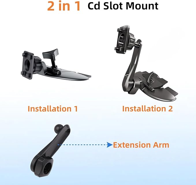 Extended Arm CD Slot Mount for CarPlay Screen Adjustable 360° Rotating Universal Head Compatible with in-Car Monitors CD Slot CarPlay Mount for 7" 9" 10.26" Portable Car Stereo Cd Bracket