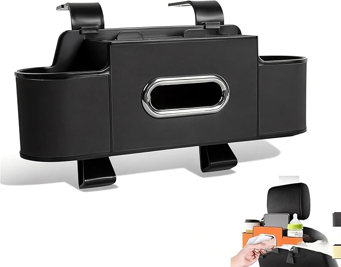 3-in-1 Car Backseat Organize rwith Cup Holder, Tissue Box, Trash Bin & Hooks,2026 Multifunctional Back Seat Car Organizer Box for Hold Phones, Snacks, Drinks, and Handbags