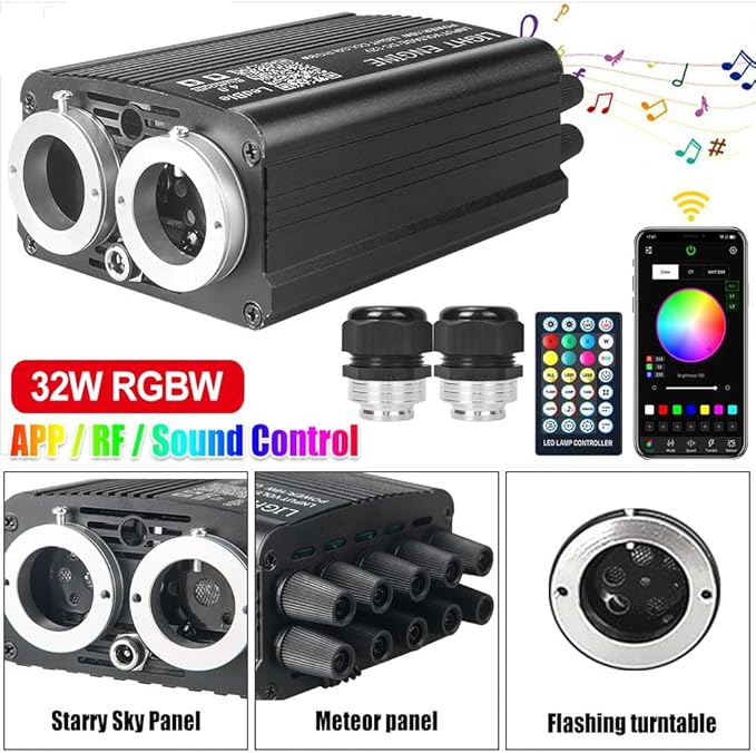 32W Starlight Headliner Light,1300pcs 9.8ft Dual Port Dual Color LED Star Ceiling Fiber Optic Light Kit APP/Remote Control White Shooting Star,for Car/Home/Party