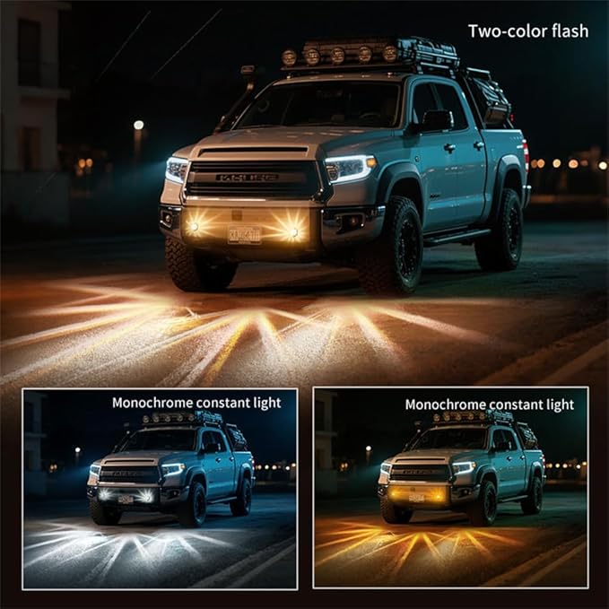 2PCS Dual Revolution LED Watermelon Lights with Bracket, Semi Truck Marker Lights with 3 Color Modes, Super Bright Star Watermelon LED Lights, Universal Underglow Lights for Trucks (White and Amber)