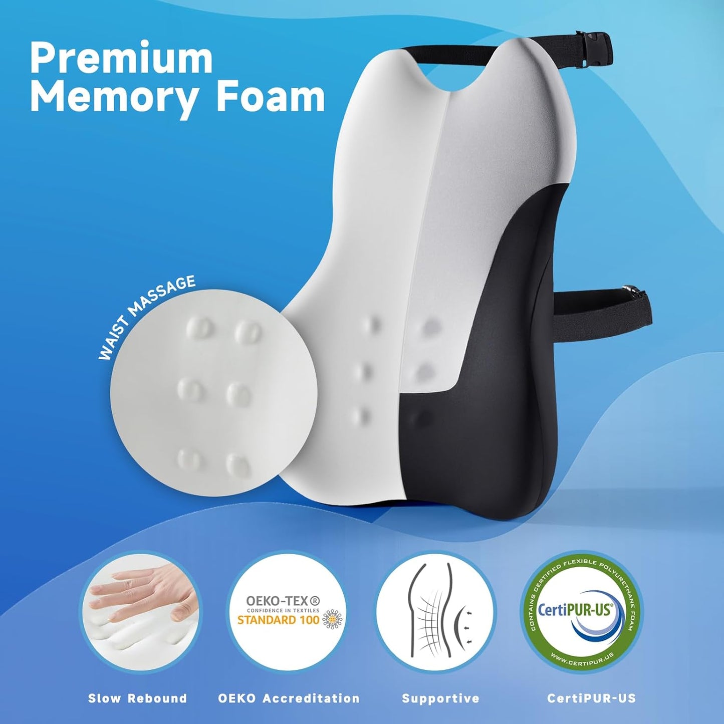 Lumbar Support Pillow for Office Chair Car, Gaming Chair Lower Back Pain Relief Memory Foam Cushion with 3D Soft Cover Enhance Your Driving Comfort Ergonomic Orthopedic Car Back Rest