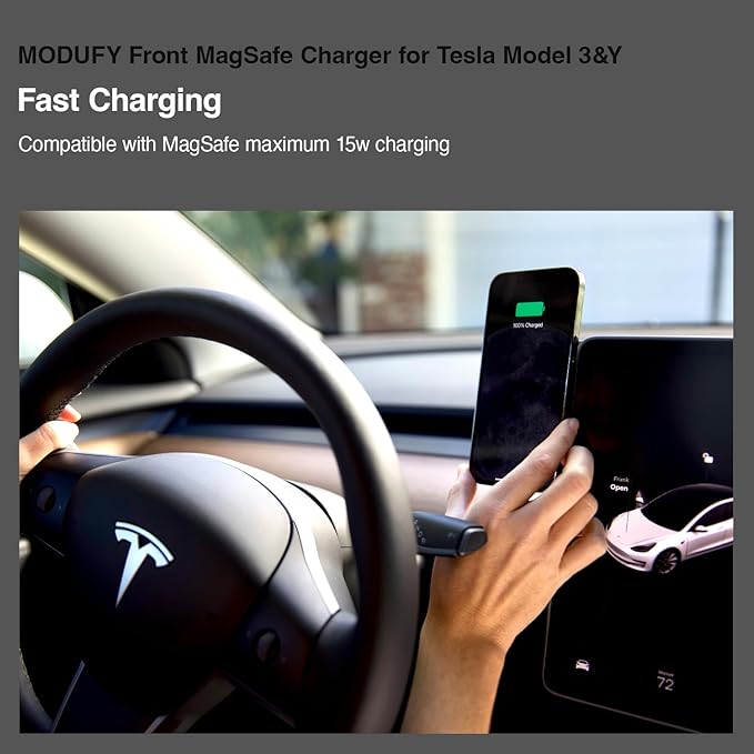 Front MagSafe Charger for Tesla Model 3 & Model Y Tesla Phone Holder Car Mount 15W Magnetic Fast Charging Wireless Left Handle