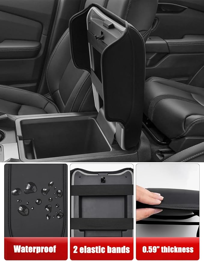 KBH Center Console Armrest Cover for Honda Pilot 2023-2026, Ridgeline 2024 2025, Passport 2024-2026, Middle Console Lid Protector, Vinyl Leather Trim with Side Pockets, Anti-Scratch, Black
