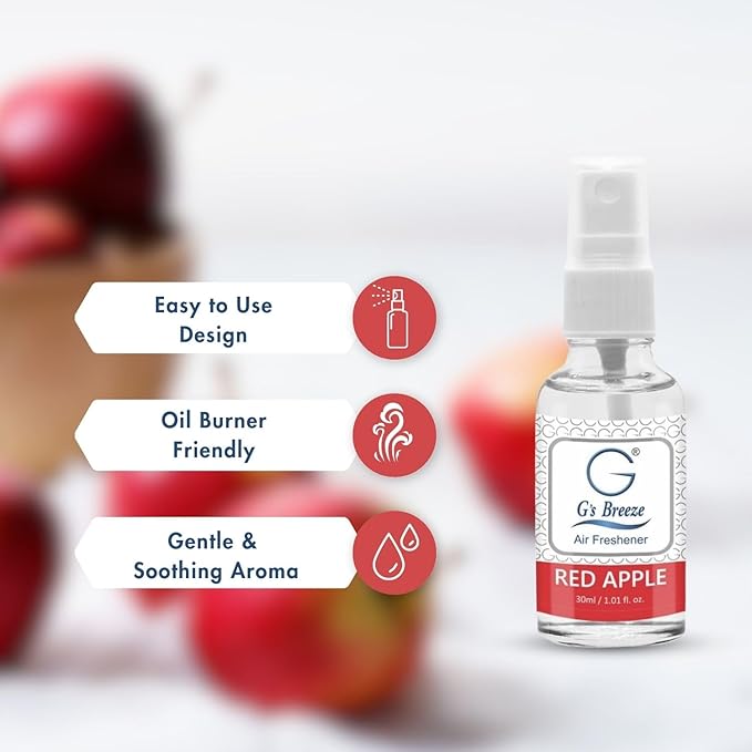 G's Breeze Red Apple Air Freshener – Crisp and Juicy Fragrance of Fresh Apples – Refreshing and Invigorating Aroma for Home, Car, or Office – Brighten Your Space with Fruity Freshness