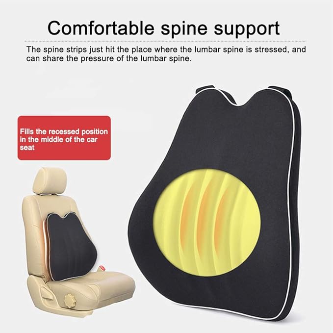 Car Lumbar Support Back Cushion & Headrest Neck Pillow Kit Cushion Memory Foam Universal Fit Major Car Seat with Back Pain Relief for Car Office Home 1PCS Black
