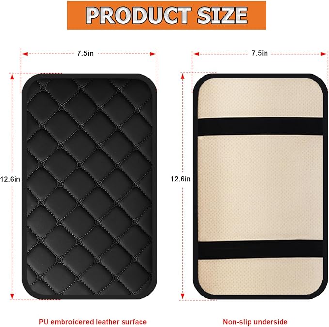 HZEL Car Center Console Cushion Pad, PU Leather Vehicle Armrest Protection Cover, Waterproof Automotive Interior Arm Rest Seat Box Mat Accessories, Universal for SUV, Sedan, Truck (Black)