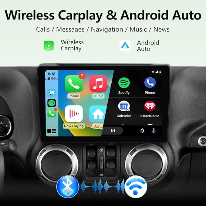 AWESAFE Car Radio Stereo Upgrade for Jeep Wrangler JK 2007-2018 Dodge Ram 1500 2500, 4Core 64GB with CarPlay Android Auto