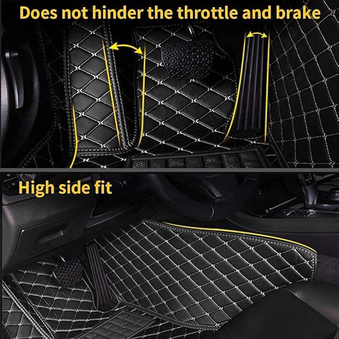 Custom Making Car Floor Mats for 90% Car Model Luxury Leather All Weather Waterproof Anti-Skid Full Coverage Liners (Black White)