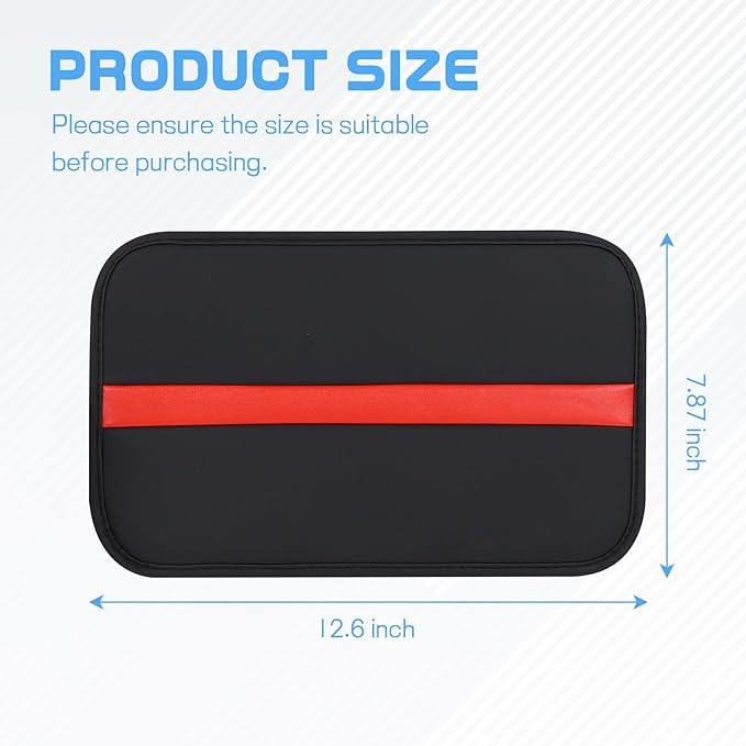 wuyaoyao Car Center Console Cover, 12.6"×7.87" PU Leather Armrest Cover for Cars, Stylish Auto Armrest Cushion Pad, Waterproof Vehicle Arm Rest Protector, Interior Car Accessories (Black+Red)