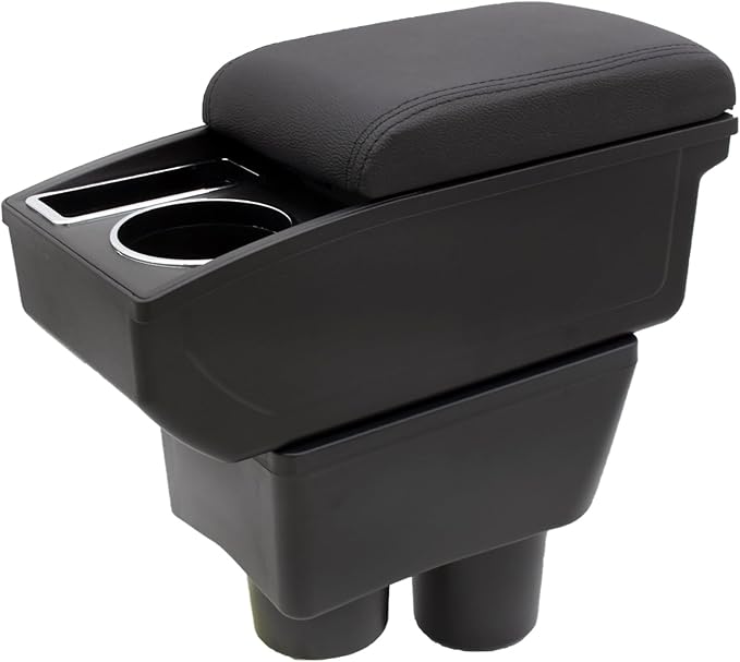 Car Armrest Box for Nissan Almera Versa 2012-2019 Auto Accessories Center Console Leather Arm Rest Double-Layer Storage Space with Cup Holder (Black Thread)