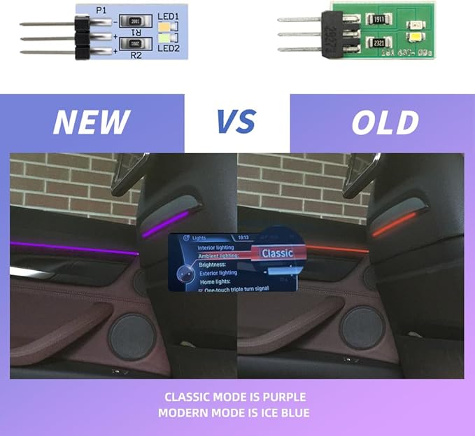 NJSBYL Blue/Purple Led B-Pillar Ambient Lighting Circuit Board Replacement for B’MW X5 X6 X7 M3 M4 M2 Series 2/3/4/5/7 Pre-LCI LCI Courtesy Front Seatback Sound Climate Control Atmosphere Module 2PCS