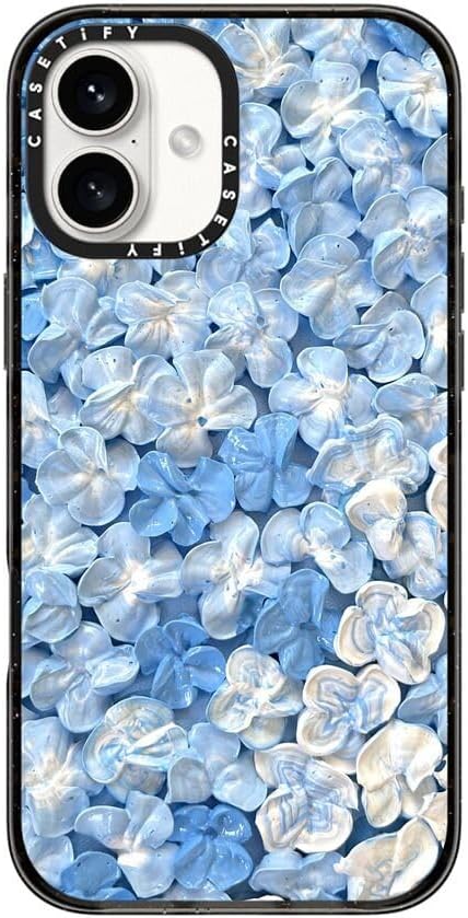 CASETiFY Impact Case for iPhone 16 Plus [Slim / 8.2 ft. 4X Military Grade Drop Protection/Compatible with Magsafe] - Blue Hydrangea - Clear Black