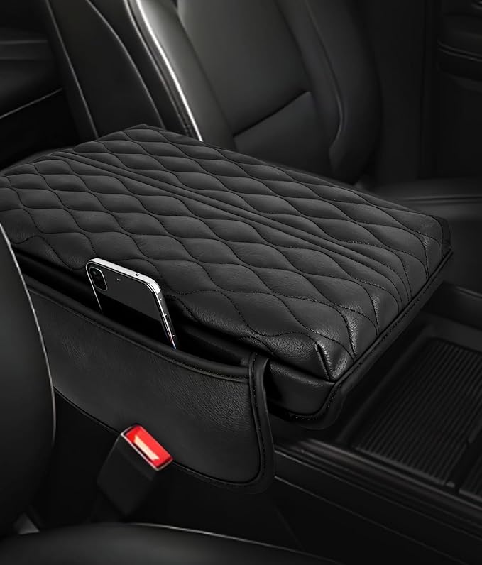 Center Console Cover for Hyundai Palisade 2020 2021 2022 2023 2024 2025 2026 Accessories, Anti-Scratch Leather Middle Armrest Console Pad Elbow Arm Rest Cushion Protector with Pockets Storage Bag