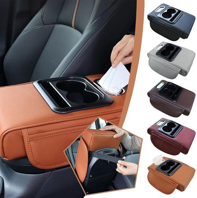 Car Armrest Cushion,5-in-1 Center Console Cover with 2 Storage Bags Cup Holder, Tissue Box Slot, Phone Slot for Car Sedans,Car Interior Accessories for Most Vehicle, SUV, Truck,Cars (Black)