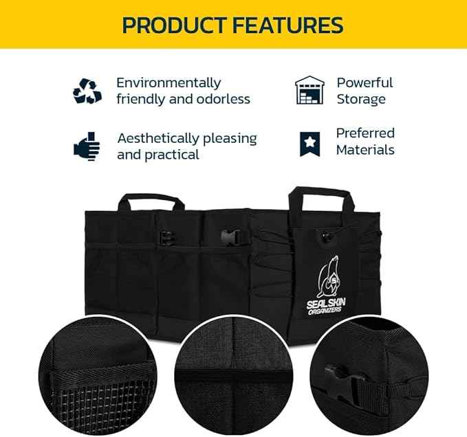 Seal Skin Covers Trunk Organizer for SUV, Car & Truck - Premium Heavy Duty and Collapsible with 3 Adjustable Sizes - Lightweight and Portable Storage Organizer - Easy to Use and Install in Any Vehicle