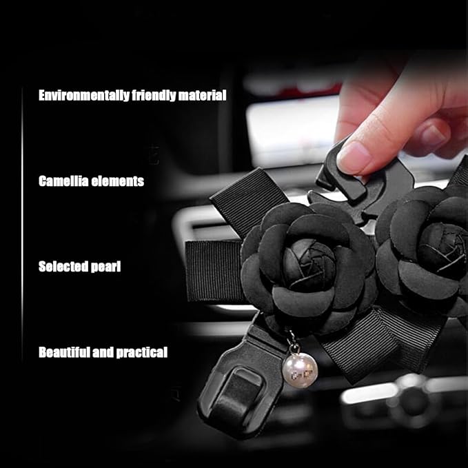 Car Seat Headrest Hook, 2PCS Cute Flower Vehicle Backseat Organizer Hanger for Purse Grocery Bag Coat, Auto Interior Hanging Decor Accessories, Universal for SUV Sedan Truck (Black)