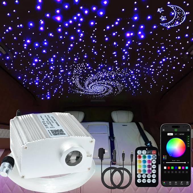 FIREWORK Starlight Headliner Kit, Fiber Optic Lights 10W RGBW Twinkle+Music Effect+APP+Remote, Mixed Diameter Fibers 460pcs of 9.8ft/3m (0.03+0.04+0.06in) for Star Lights for Car/EV & Home Ceiling