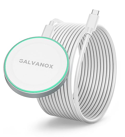 GALVANOX Compatible with MagSafe Wall Mounted Magnetic Wireless Charger (15W) Fast Charging, Stick-on Adhesive Design with Long Removable USB-C Cable (10Ft) White