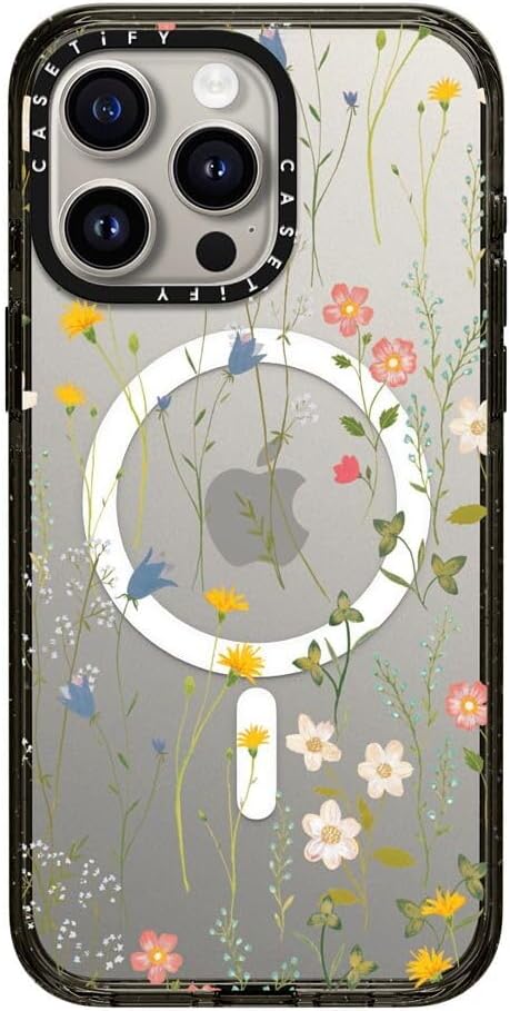 CASETiFY Impact Case for iPhone 15 Pro Max [4X Military Grade Drop Tested / 8.2ft Drop Protection/Compatible with Magsafe] - Flower Prints - Dreamy Floral Pattern - Clear Black