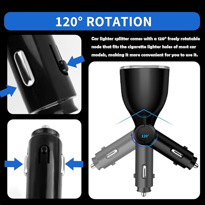 2026 Upgrade Car Cigarette Lighter Splitter,4 in 1 Double Cigarette Lighter Adapter with USB Port 2.4A & QC3.0 Super Fast for Mobile Phone,Dash Cam,12/24V Car Charger with LED Voltmeter