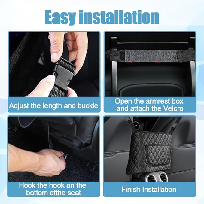 Car Net Pocket Handbag Holder, Large Capacity Leather Organizers and Storage Purse Holder for Car Between Seats, Universal Automotive Consoles & Backseat Organizer for Most Cars