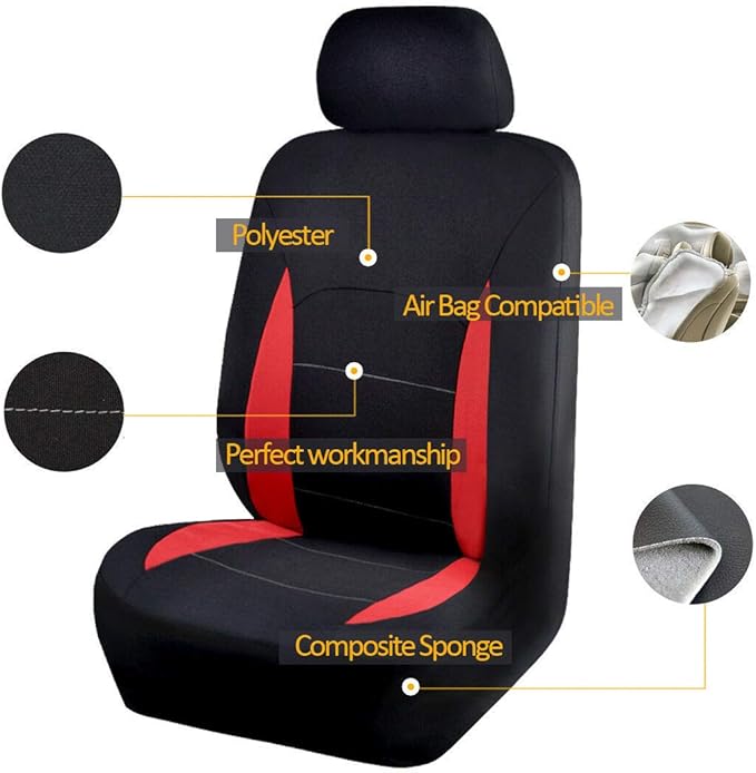 Flying Banner Car Seat Covers Full Set Front Seats and Rear Bench Polyester car seat Protectors Black Gray Purple airbag Compatible Rear Bench Split (Black Red)