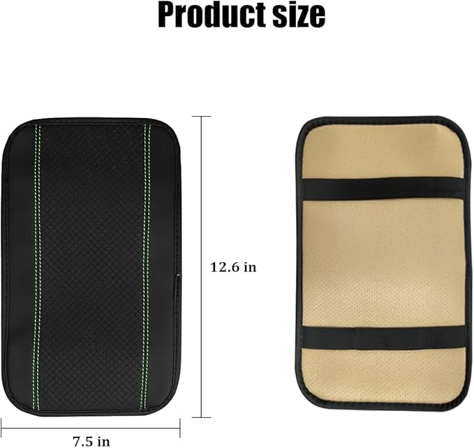 Car Center Console Cover, PU Leather Vehicle Armrest Seat Box Cover Protector, Comfortable Automotive Interior Arm Rest Cushion Pad Accessories, Universal for SUV Sedan Truck (Back/Green)