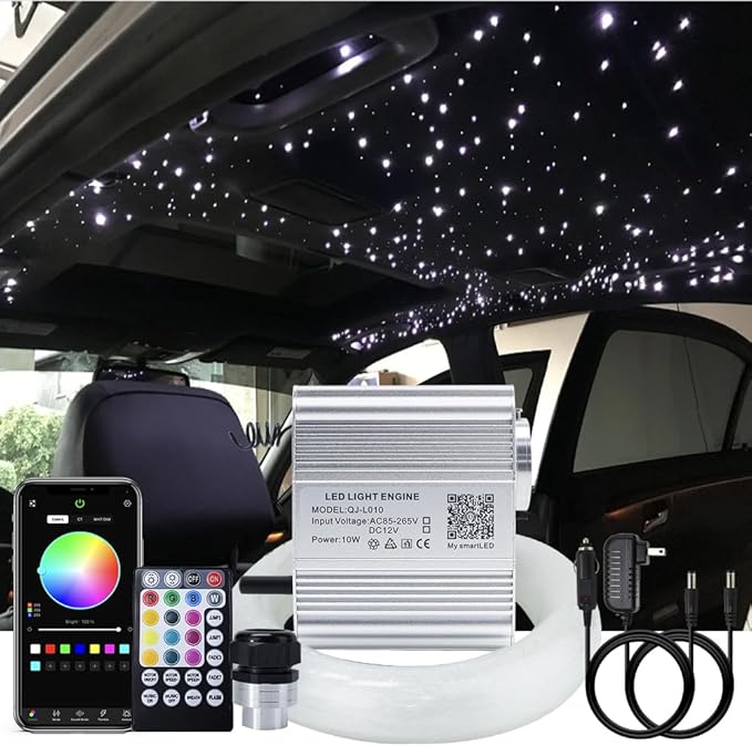 AKEPO Twinkle Fiber Optic Lights kit APP Control with Music Mode for Star Ceiling Sky Light Car Home Use, RGBW Light Engine+Optical Fiber Cable 460pcs of 9.8ft/3m(0.03+0.04+0.06in)+28key Remote