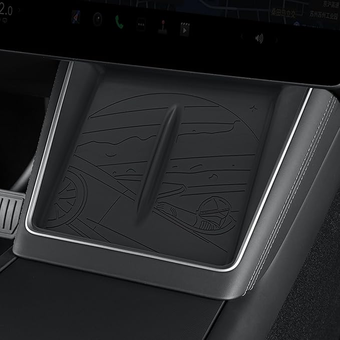 LUCKEASY Wireless Charging Pad for Tesla Model Y Juniper 2025 2026 Center Console Wireless Charger Pad Non-Slip Silicone Mat for Model Y Accessories Black (Star Explorer Texture)