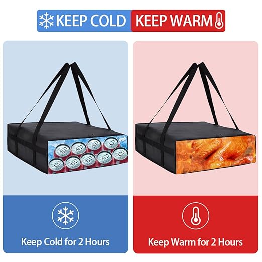 CIVJET Insulated Pizza Delivery Bag for Carry Hot, 20" x 20" x 6" Carrier Warmer, Insulated Food Delivery Bag, Insulated Grocery Cooler Bags for Catering/Drivers Commercial Food Warmers（Black, 1Pk）