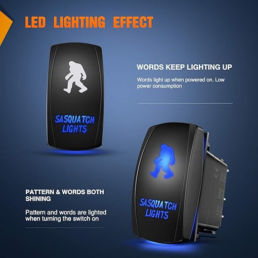 Nilight Sasquatch Lights Rocker Switch 5Pin Laser On/Off LED Light 20A/12V 10A/24V Switch Jumper Wires Set for Jeep Boat Trucks