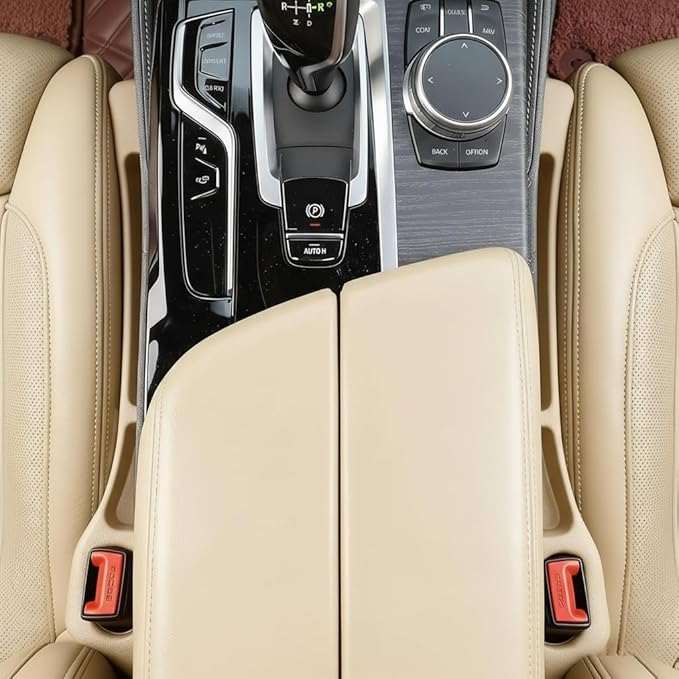 Upgrade 2-in-1 Car Seat Gap Filler Organizer 2 Pack PU Leather Gap Blocker to Stop Keys, Phone, Coin from Falling Between Seat & Console (Beige)