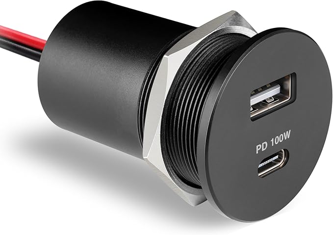 Acegoo 118W 12V USB Outlet 100W Type-C Laptop Car Charger,18W QC3.0 USB-A Dual Port Fast Charging Socket, Replacement Car Charger Accessories for RV Camper Trailer Truck Boat Golf (1Pcs)
