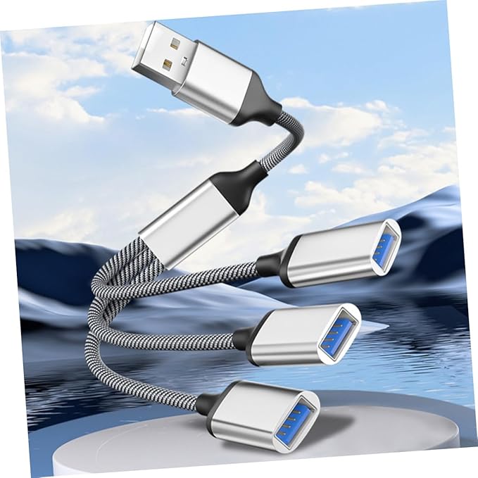 Portable USB Power Splitter Cable Male to Female Ports Compact USB Hub with Over Over-Voltage Protection for Laptop Car and Computer Use