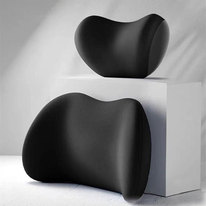 Ergonomic Car Seat Headrest & Lumbar Cushion, Ergonomic Car Seat Headrest Neck Rest Cushion Lumbar Support Pillow (Black)