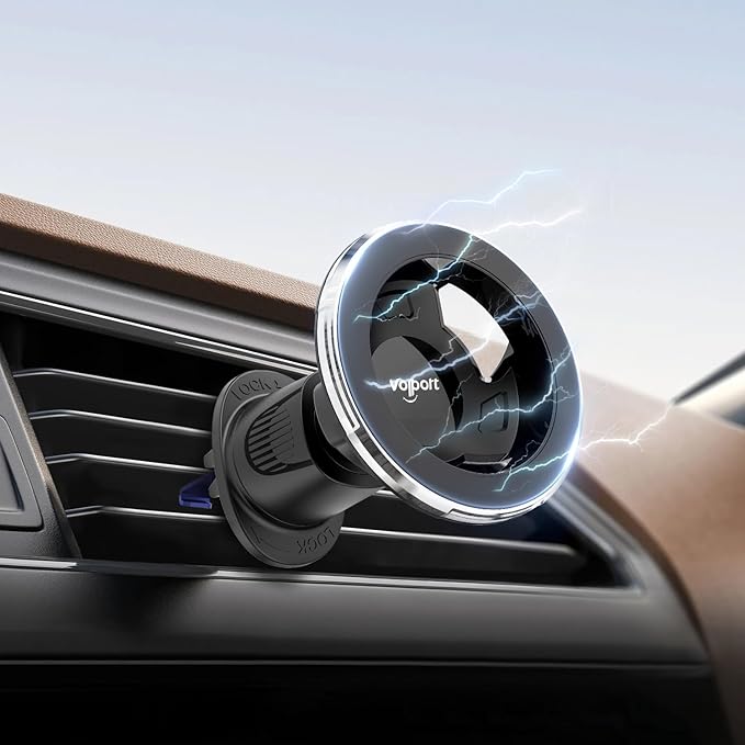 for Magsafe Vent Mount [Horizontal/Vertical]: Ultra Strong Magnetic Car Phone Holder, Circle Magnet Air Vent Stand for Mag Safe Phone Grip, iPhone 16 15 14 Pro Max Samsung Cellphone Case, Ring Holder