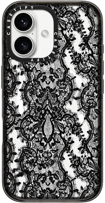 CASETiFY Impact Case for iPhone 16 [8.2ft 4X Military Grade Drop Protection/Compatible with Magsafe] - Lace Pattern - Clear Black