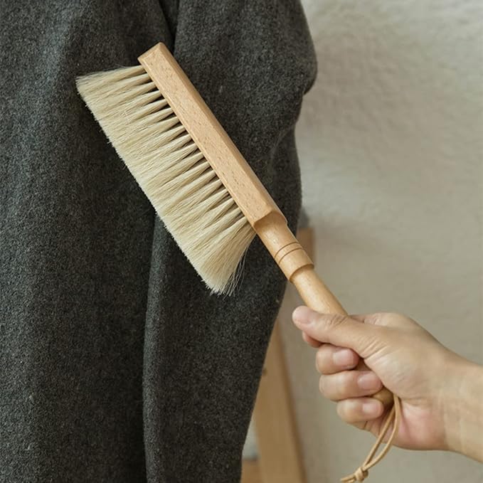 Horsehair Hand Brush Soft Bristles for Upholstery Furniture Couch Bed Beech Wood Handle 12 Inch Long (2pcs)