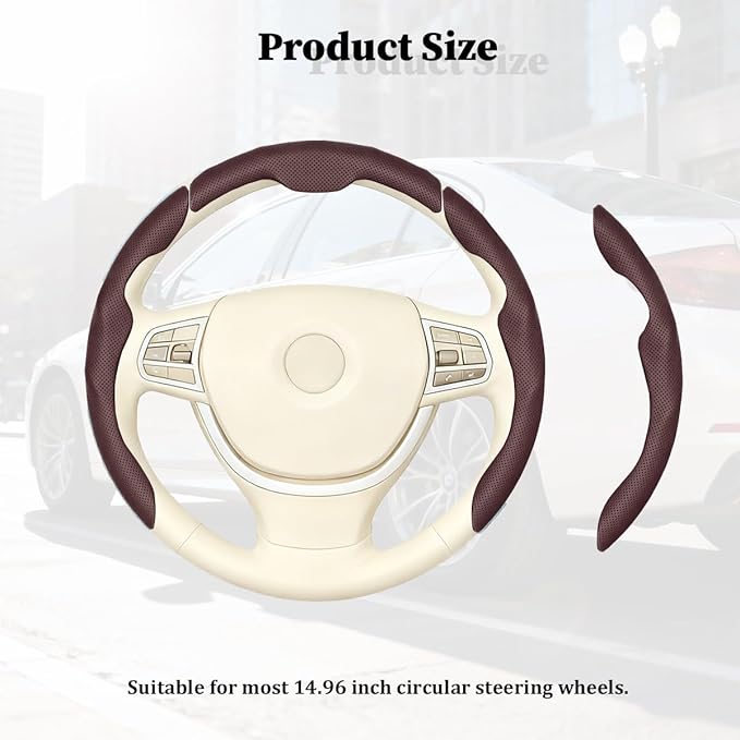 3PCS Car Steering Wheel Cover, Nappa Leather Breathable Non-Slip Segmented Steering Wheel Protector, Snap-on Auto Interior Decoration Accessories, Universal Fit (Brown)