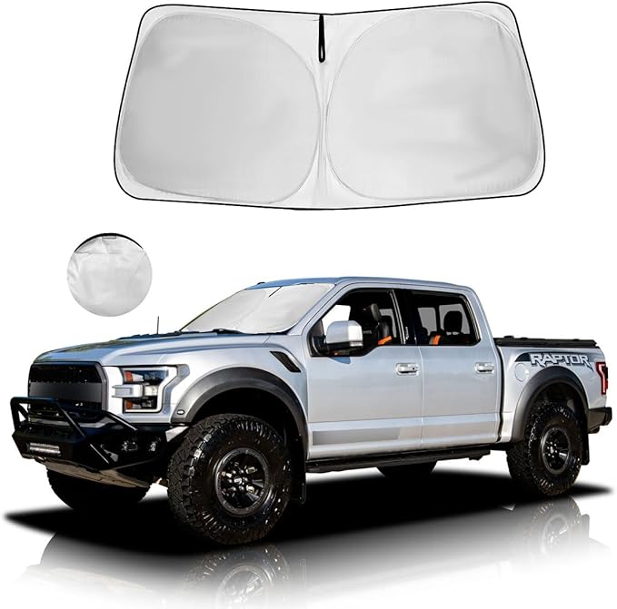 Windshield Sun Shade for 2015-2020 Ford F-150 F150 (Lariat, King Ranch, Platinum, XL XLT Limited Raptor), Cutom Front Window Sunshade Cover F250 F350 F450 Protector, Sun Visor Blocks UV Rays