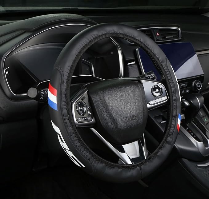 Black Leather Steering Wheel Cover,Elastic Breathable Design,Universal 14-15 Inch Compatible with Chevy RS Camaro Equinox Blazer Car Accessories