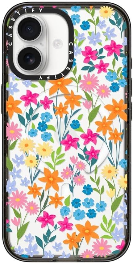 CASETiFY Impact iPhone 17 Case [Slim/Compatible with Magsafe / 8.2 ft. 4X Military Grade Drop Protection] - Bright Spring Flowers - Daisy Floral Pattern - Clear Black